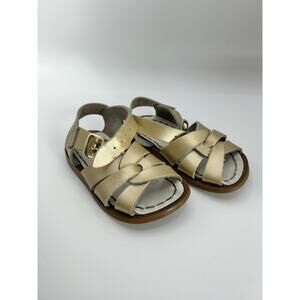 Salt Water Buckle Leather Sandals by Hoy Shoe Toddler Girls 5C Gold
